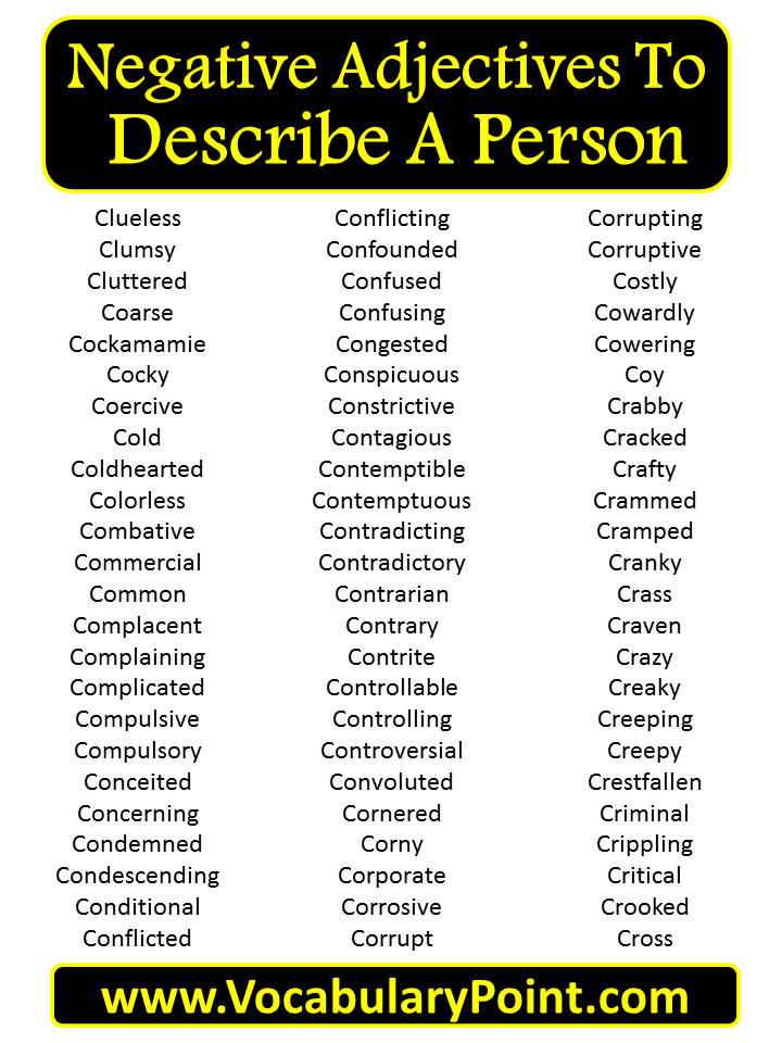 list of negative adjectives to describe a person