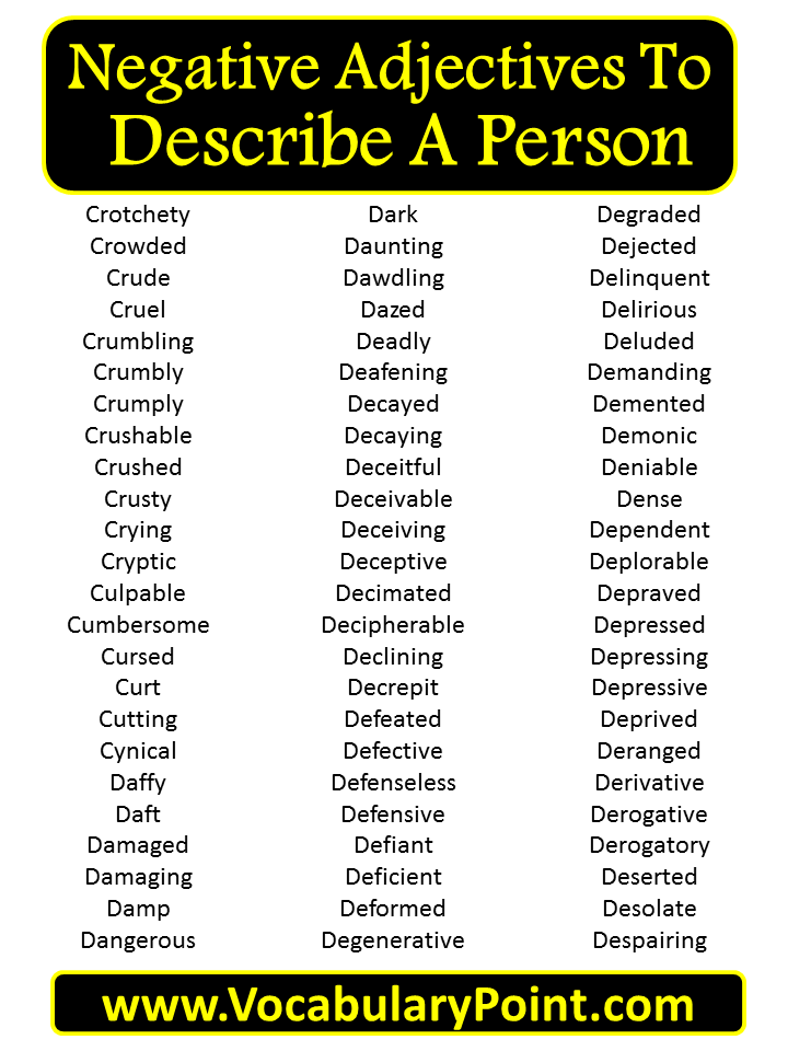 list of negative adjectives to describe a person