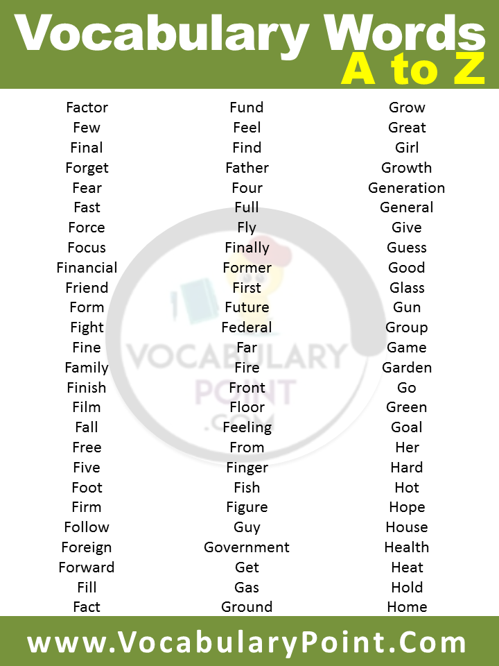 Vocabulary words alphabatecal order