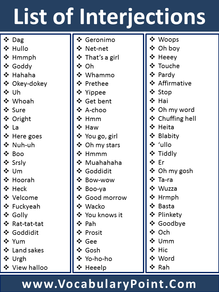 a list of interjections