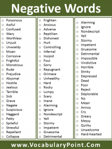 List Of Negative Words In English to Enhance Vocabulary - Vocabulary Point