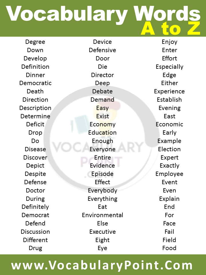 english vocabulary words list