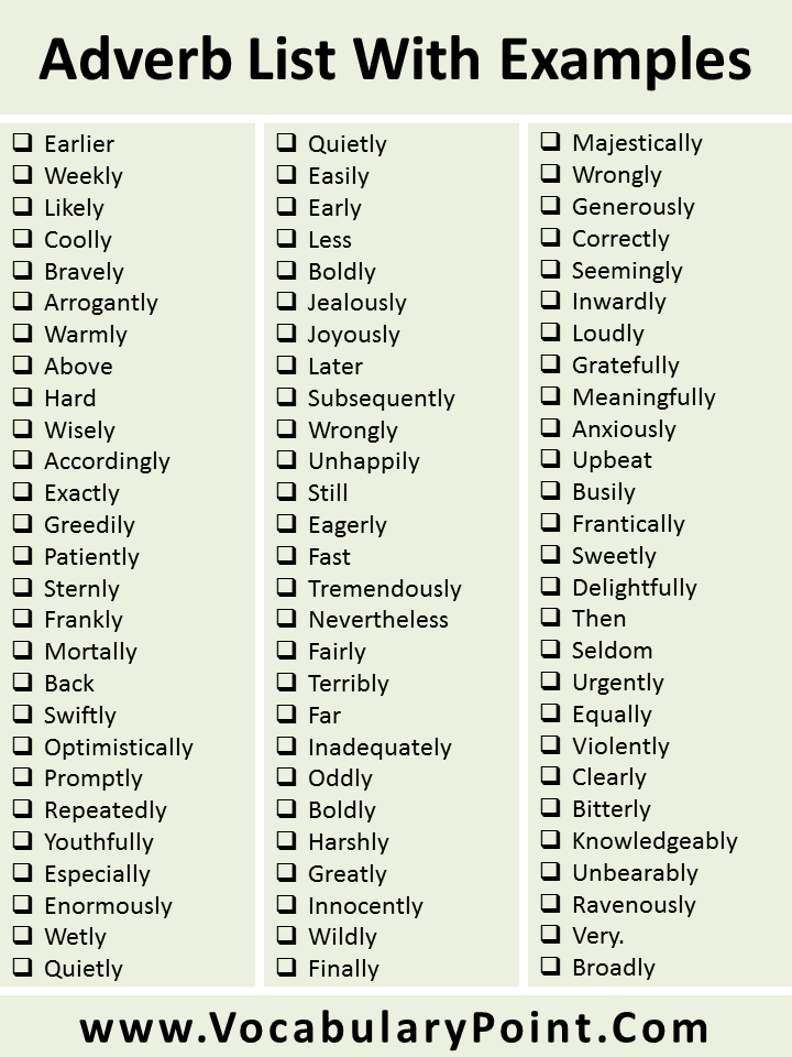 examples of adverbs words