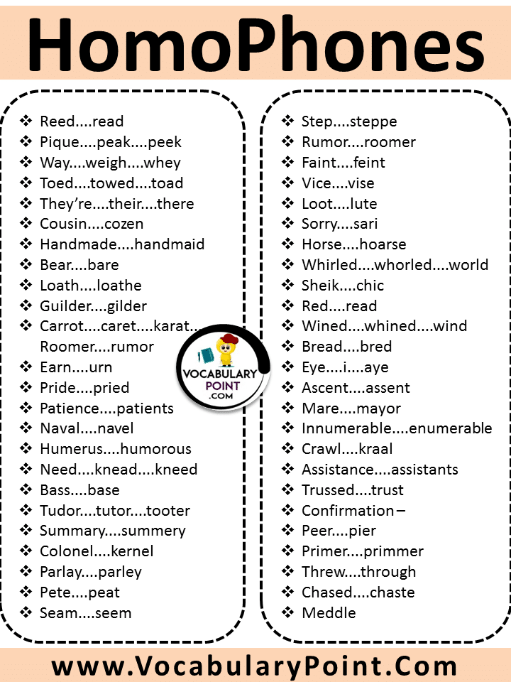 examples of homophones in english