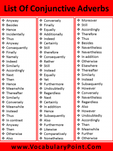 List Of Conjunctive Adverbs In English - Vocabulary Point