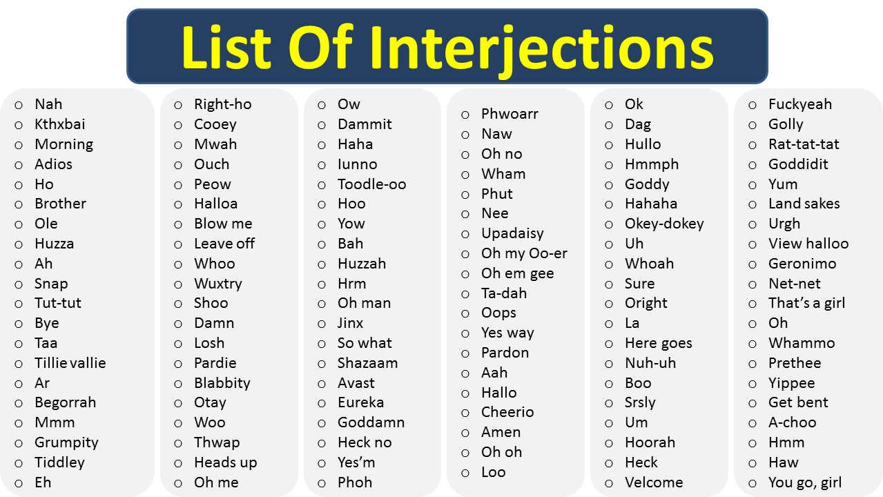list of interjection words