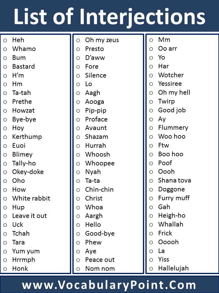 list of interjections in english