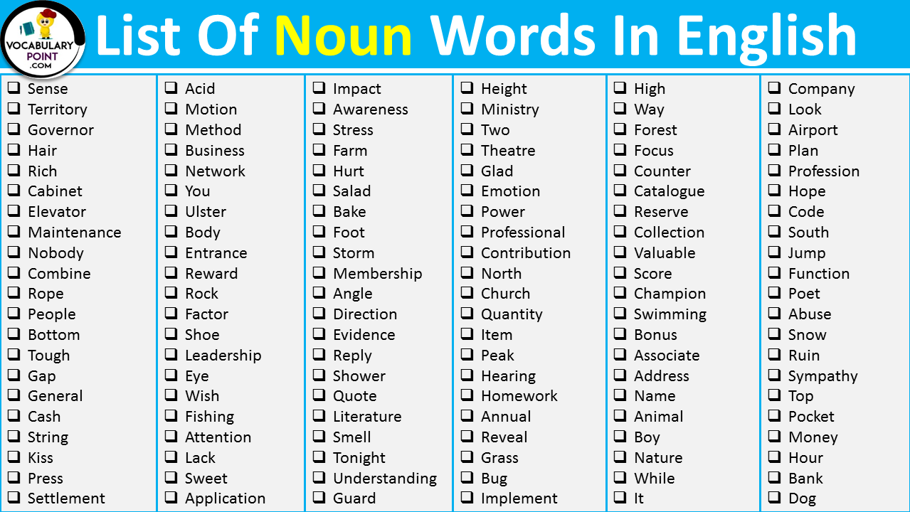 List Of Noun Words In English, DOWNLOAD PDF - Vocabulary Point