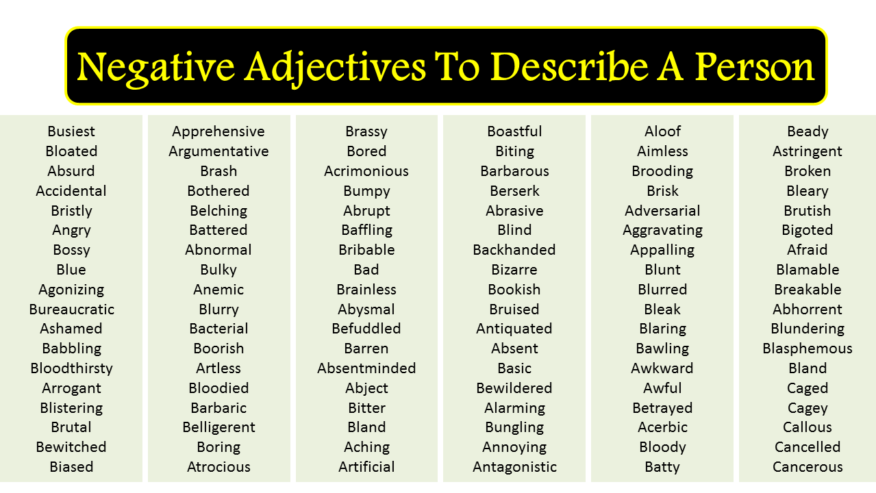 negative adjectives to describe a person