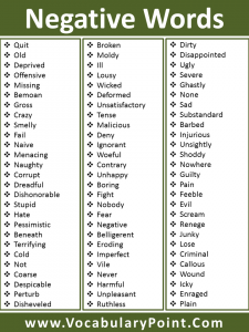 Negative Words In English To Enhance Vocabulary - Vocabulary Point