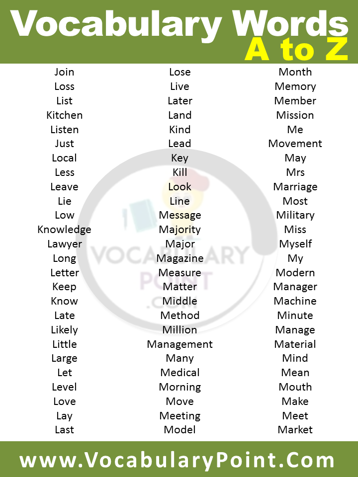 vocabulary words a to z