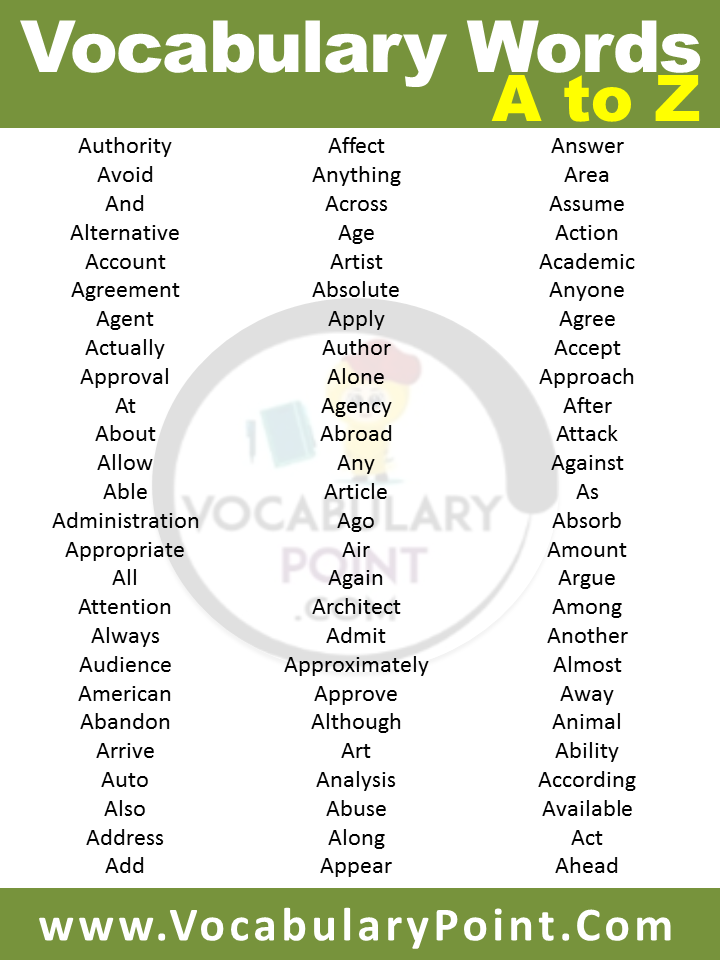 Vocabulary Words List For Kids