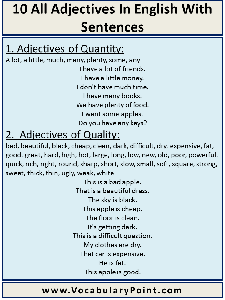10 All Adjectives In English With Sentences 1