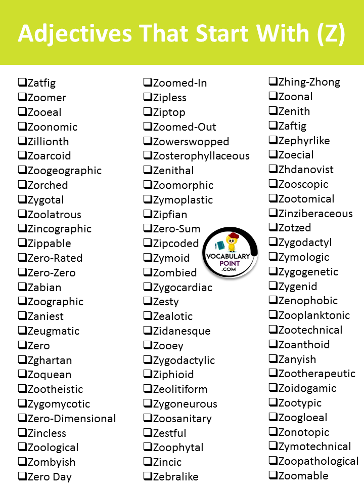 Adjectives That Begin With Z