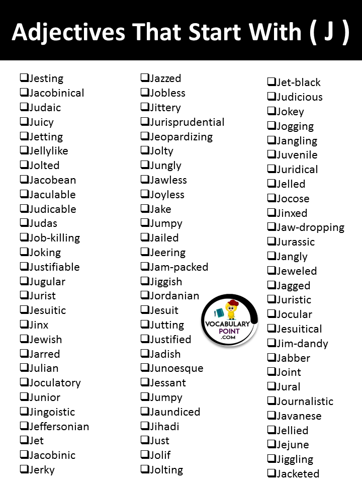 Adjectives That Start With the Letter J