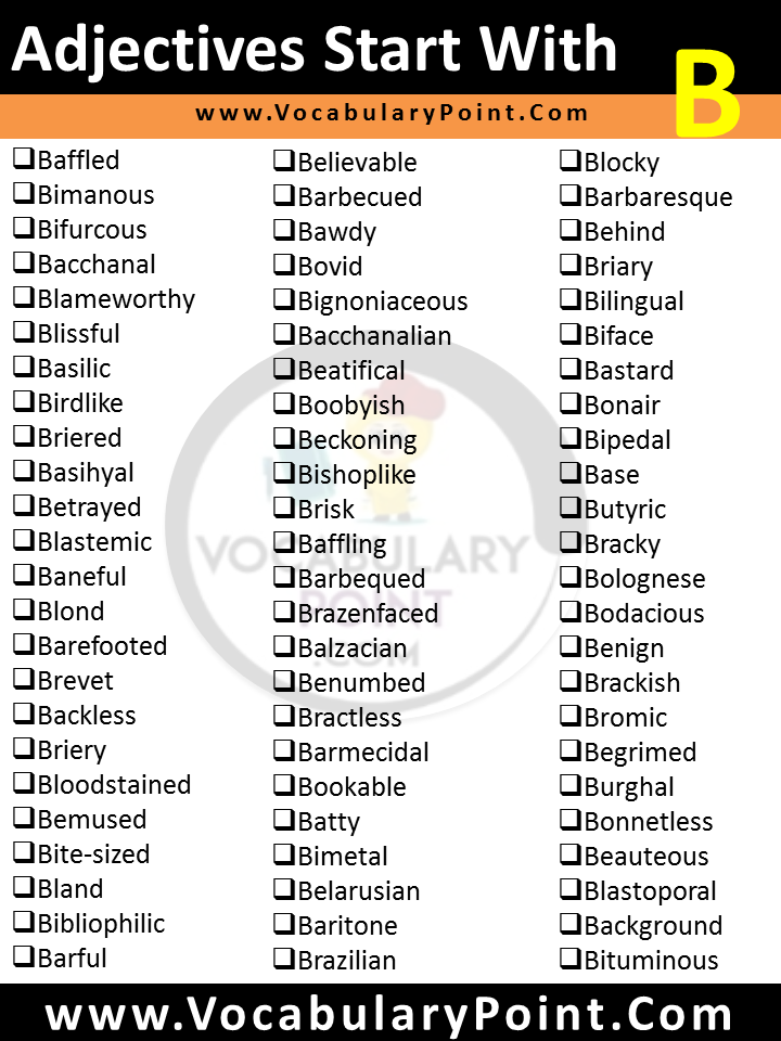 List Of Adjectives Starting With B | DOWNLOAD PDF - Vocabulary Point