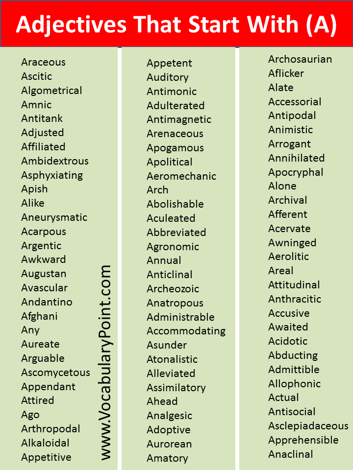 Adjectives starting with a 1