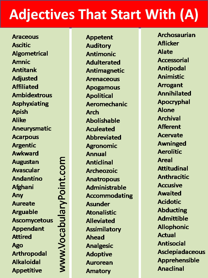 Adjectives starting with a