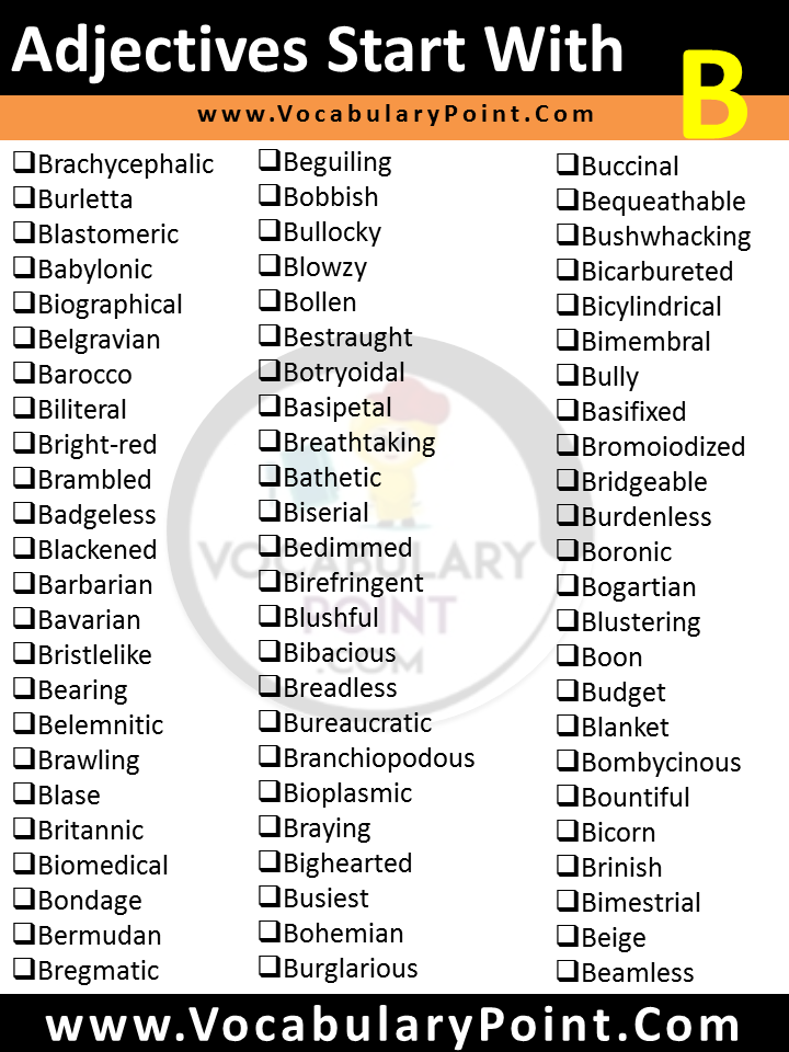 List Of Adjectives Starting With B | DOWNLOAD PDF - Vocabulary Point