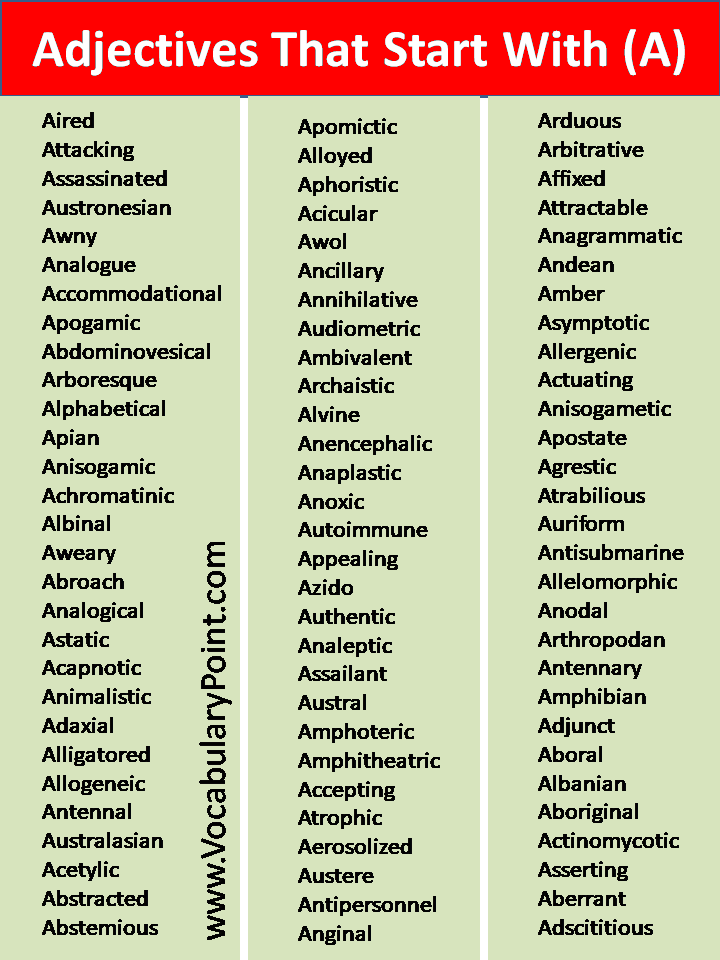 Adjectives that start with a to describe a person positively