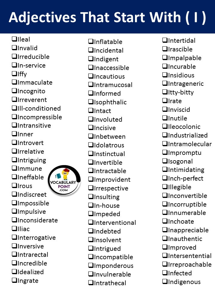 Adjectives that starting with I
