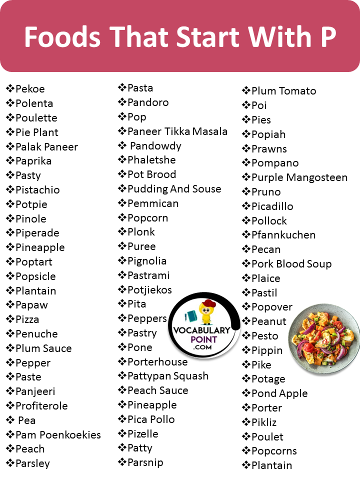 Foods That Start With the Letter P, Download Pdf Vocabulary Point