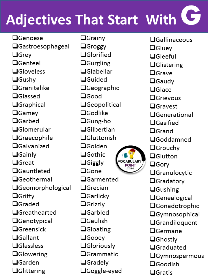 Good Adjectives That Start With G