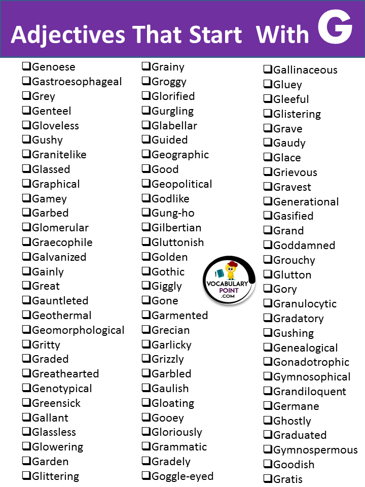 Adjectives That Start With G DOWNLOAD PDF Vocabulary Point