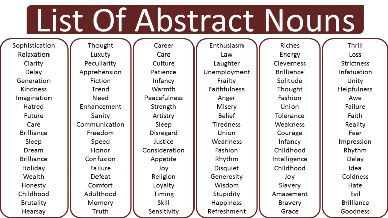 10 Examples Of Abstract Noun Words