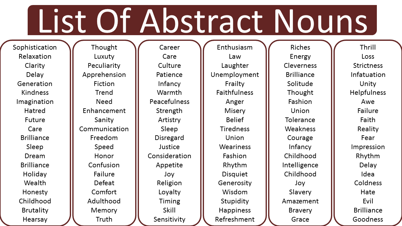 List Of Abstract Noun Examples
