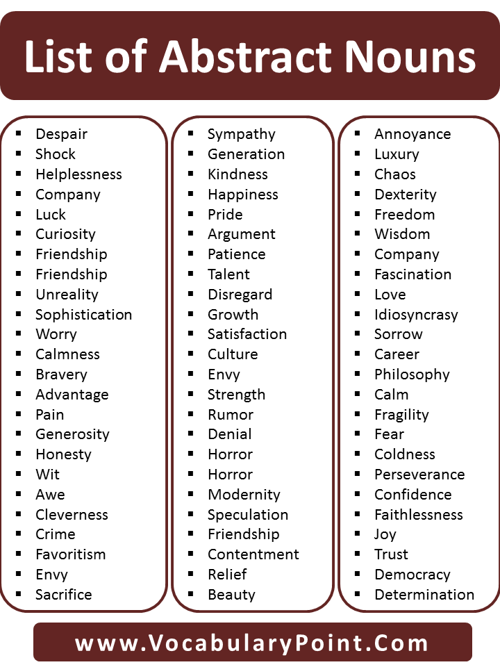 List Of Abstract Noun Examples