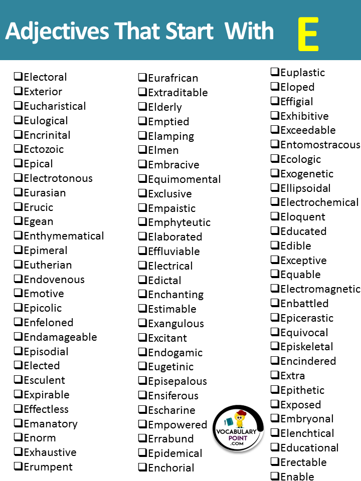 Positive Adjectives Beginning With E