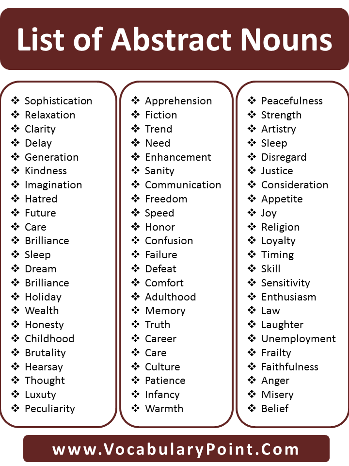 list of abstract nouns
