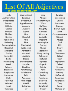 List Of All Adjectives In English, DOWNLOAD PDF - Vocabulary Point