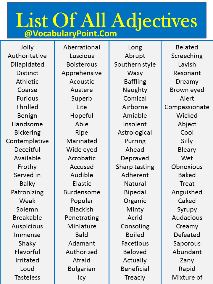 list of adjectives