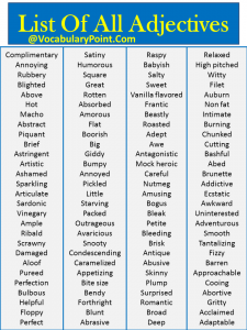 List Of All Adjectives In English, DOWNLOAD PDF - Vocabulary Point