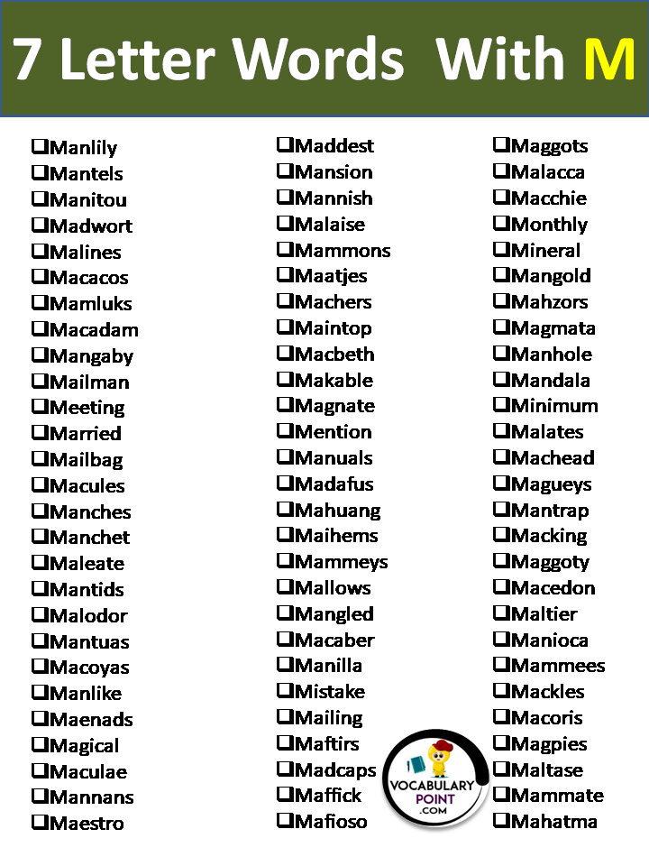 Seven Letter Words Starting With M And Ending In C Letterword Com