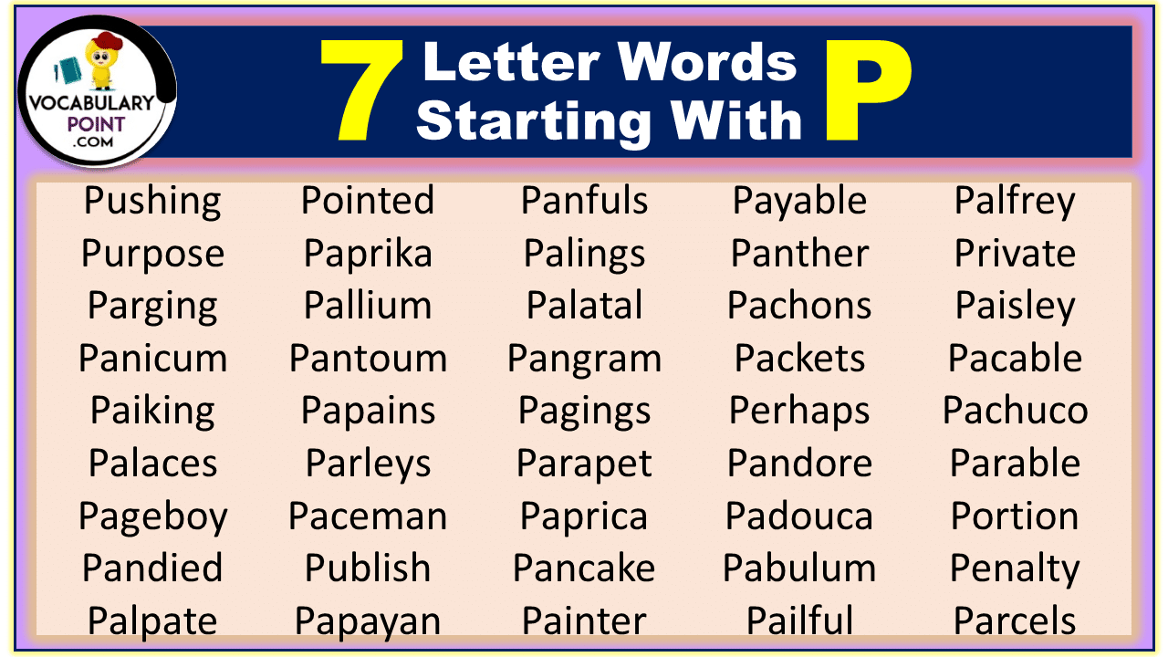 7 letter words starting with P