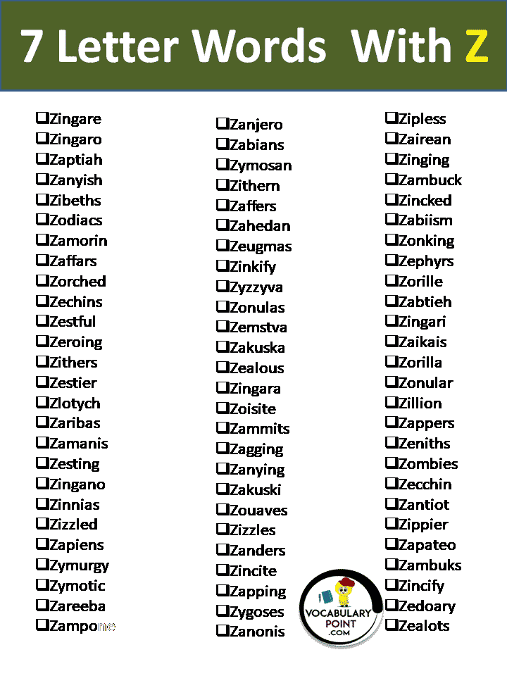 7 letter words starting with Z