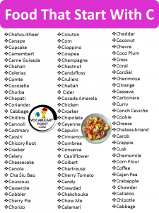 Food That Starts With C, List of Food Names - Vocabulary Point