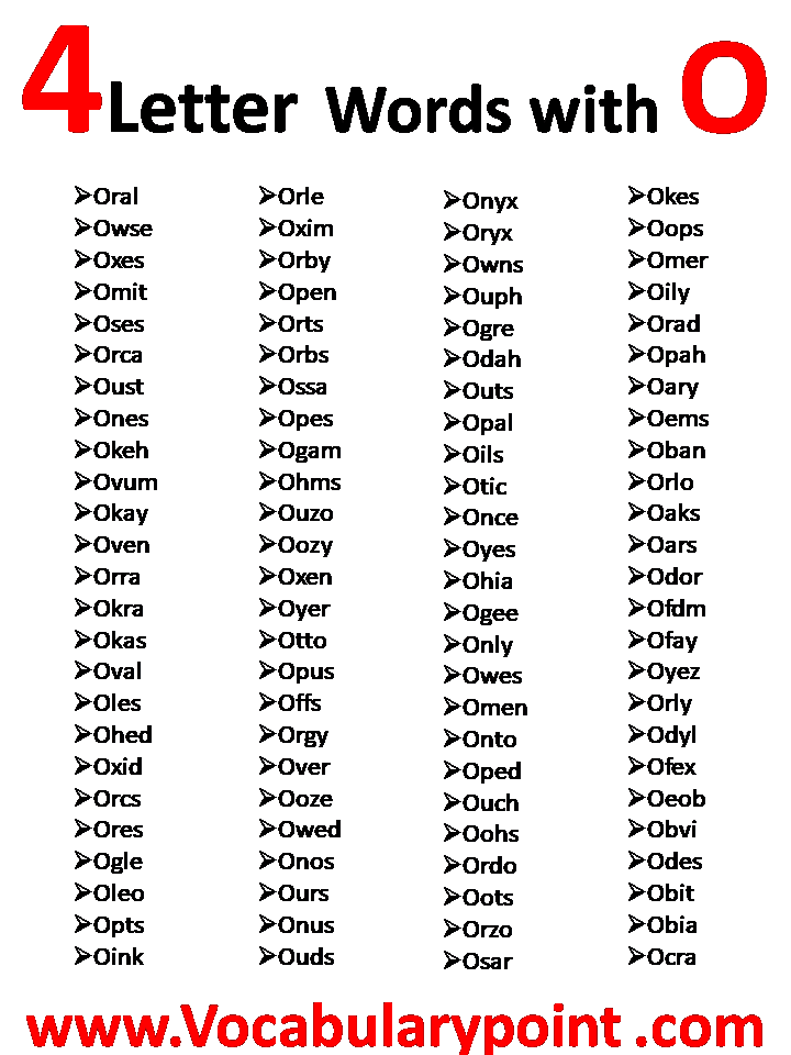 List Of Four Letter Words Beginning With O