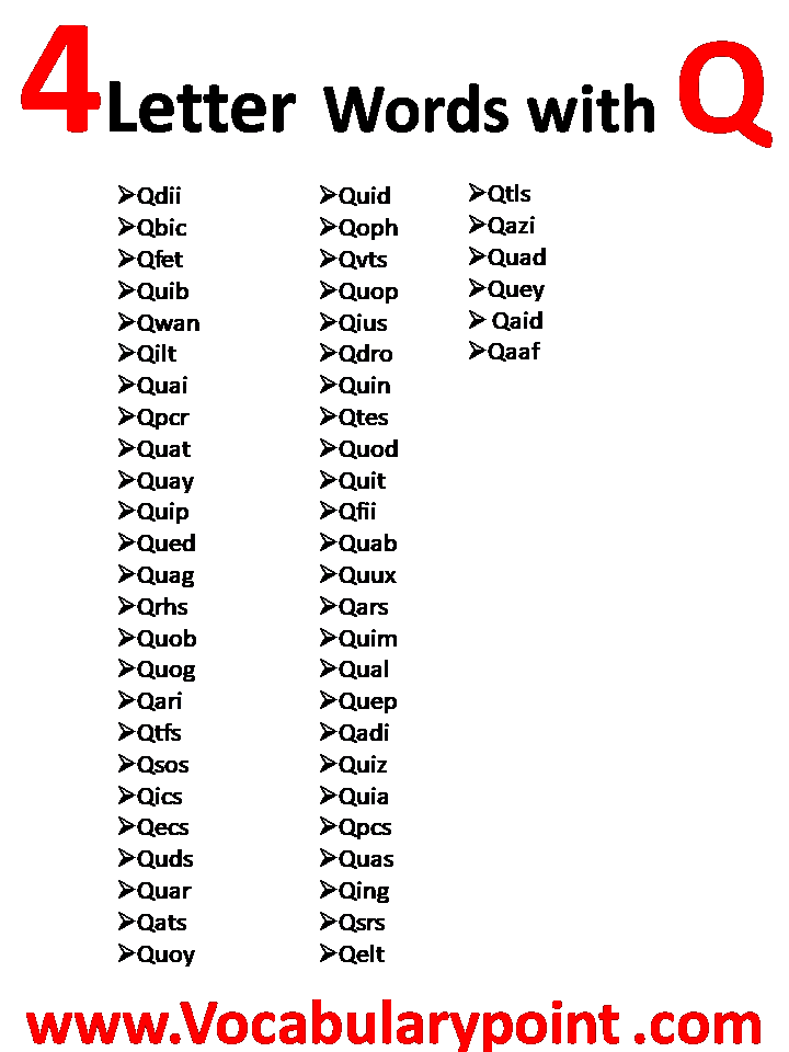 4 Letter Words Beginning With Q 