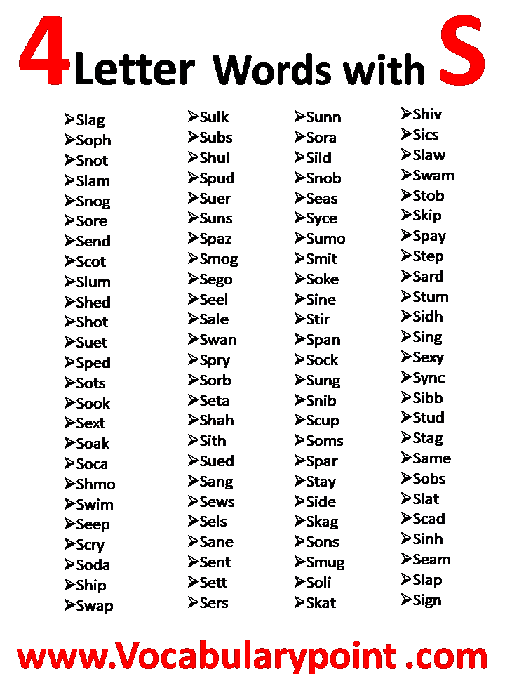 4 Letter Words Beginning With S