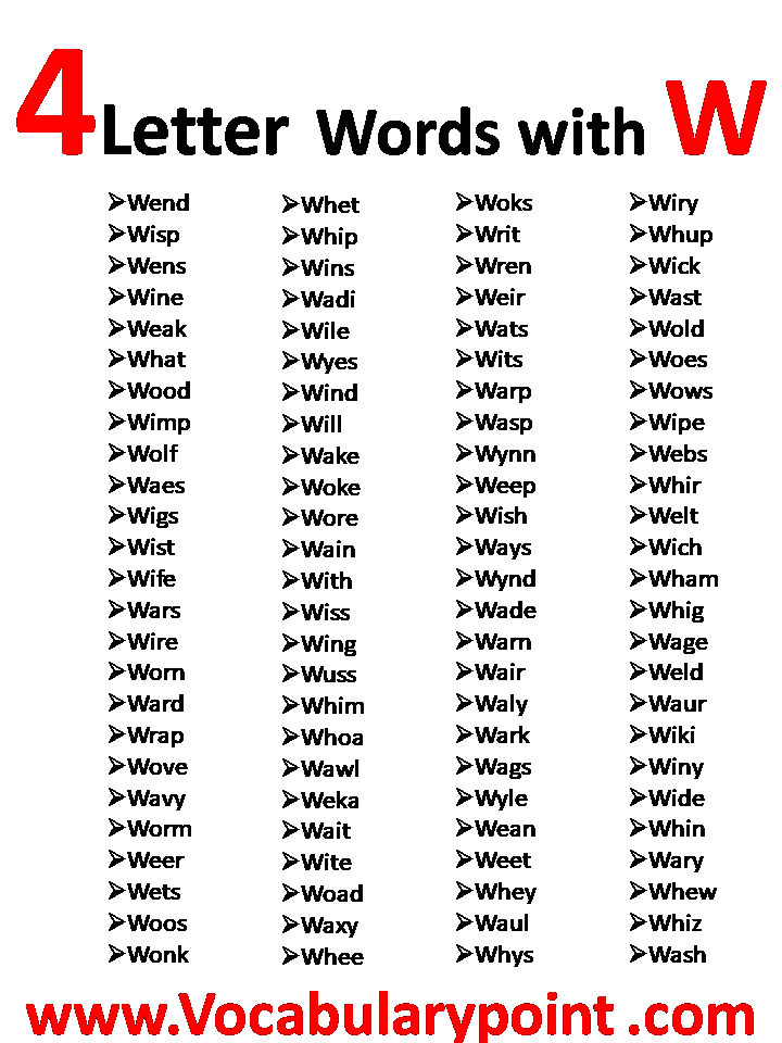 4 Letter Words Beginning With W