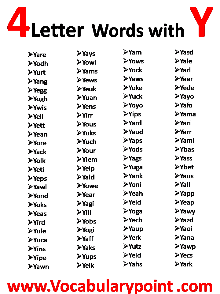 4 Letter Words Beginning With Y