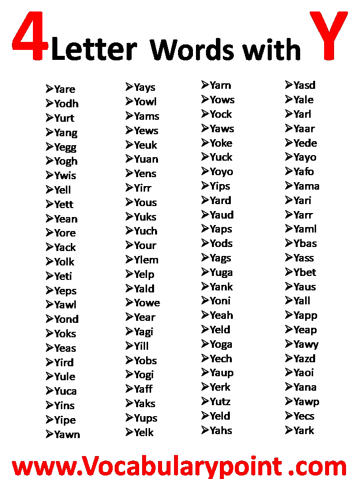 4 Letter Words Starting With Y Vocabulary Point