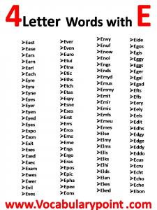 4 Letter Words Starting with E - Vocabulary Point