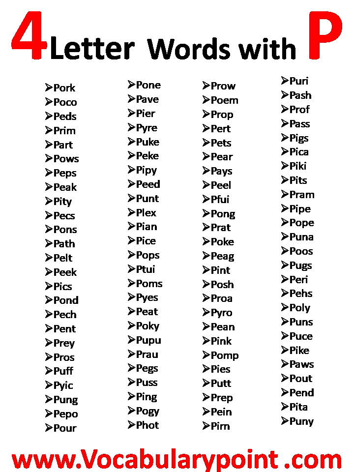 4 Letter Words Starting With P - Vocabulary Point