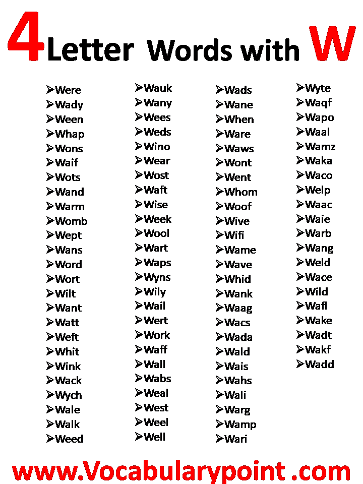 4 Letter Words Starting With W Vocabulary Point