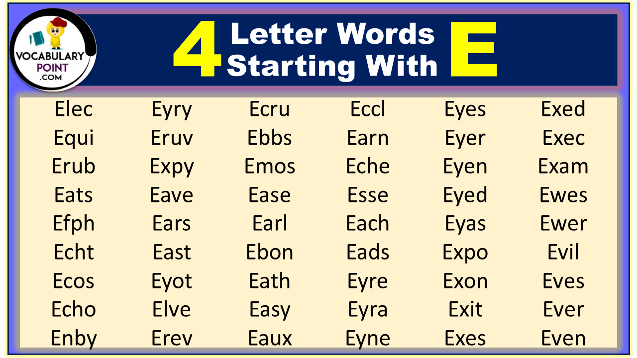 4 Letter Words Starting with E - Vocabulary Point